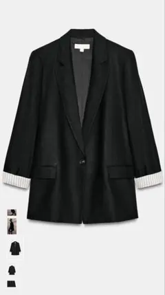 zara リネンロールアップスリーブブレザー ジャケット ブラック sサイズ