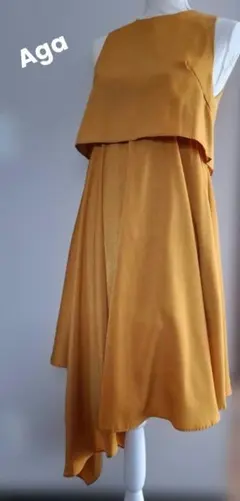 定価2,5万円超★アシンメトリー パーティドレスワンピ マスタードカラー