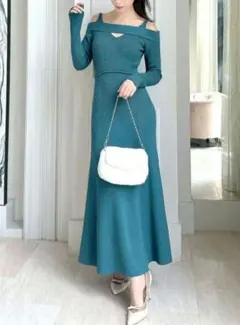 連休価格 RESEXXY バックリボンマーメイドニットワンピース ブルー