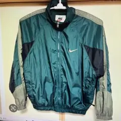 90s 銀タグ両面刺繍Nike ナイロンジャケット 緑・黒サイズM