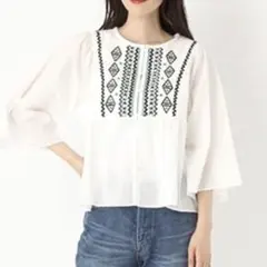 ニコアンド エンブロメキシカンブラウス 刺繍ブラウスゆったりフレア フリーサイズ