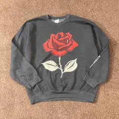 ヴィンテージ　スウェット　前面でかデザイン　バラ　花　袖ロゴ　古着　グレー