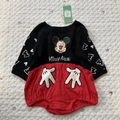【7318】ミッキー　長袖ロンパース　70-80cm 新品