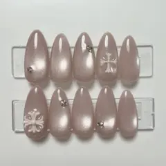 【現品】ネイルチップ 韓国風 マグネット シンプル クロムパーツ シンプル 大人