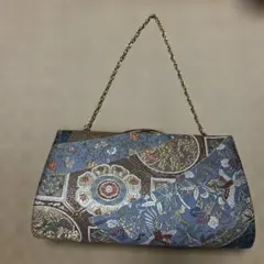 和装用バッグ 青茶色 刺繍 クラッチバッグ