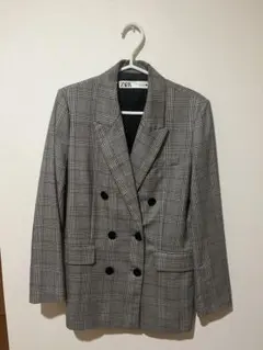 ZARA グレー系チェック ダブルブレストジャケット
