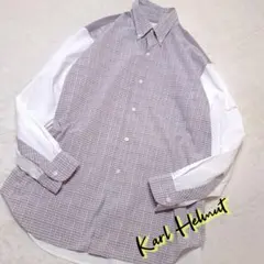 古着 90s　カールヘルム　長袖　シャツ　切り替え袖　チェック　ダウンボタン