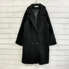 彩霞妃 ロングコート 黒 ダブルブレスト 襟 冬 通勤 大人 きれいめ 上品 L