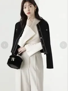 アイレットショートニットカーディガン　ブラック　プロポーションボディドレッシング