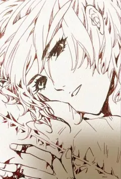 手描き人物ペン画のイラスト原画　ハガキサイズ