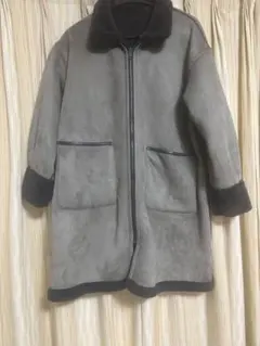 ムートンコート ファー付き カーキ