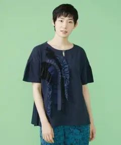 Jocomomola Reunir フリルTシャツカットソー ネイビーのサムネイル