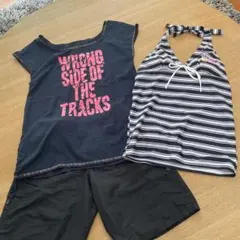 ストライプ柄タンクトップとショートパンツ水着セット　150cn 〜160cm