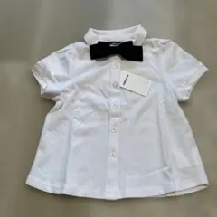 新品未使用☆コムサイズム　黒リボン付き白半袖ブラウス100㎝