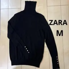 ZARA ブラック タートルネックセーター 金ボタン　M