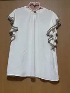 ホワイト フリル ノースリーブ シャツ L