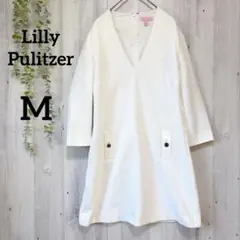 【美品】リリーピュリッツァー Vネック ワンピース 白 ゴールドボタン M