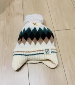 耳あて付き ニット帽【ホワイト】