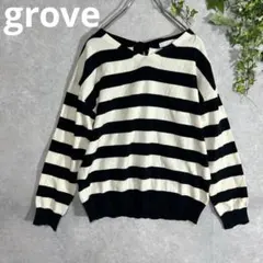 【グローブ】長袖ボーダーニットセーター　M ホワイトブラック　カジュアル