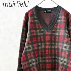 muirfield ニット セーター Ｖネック 毛100% チェック柄 大きめ