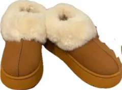 ムートン ブーツ スリッポン 厚底 もこもこ キャメル 24.5 ボア フラット