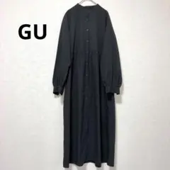 ジーユー ブラック 長袖 バンドカラー シャツワンピース シンプル