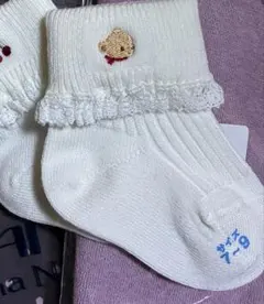 ベビー靴下 ホワイト 刺繍デザイン 0-6ヶ月