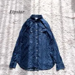 K1【リップスター】デニム風シャツ　長袖　青　ワンポイント　ポケット　2