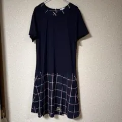 ネイビー チェック柄 半袖ワンピース