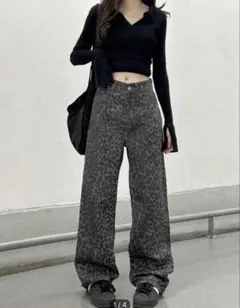 ヒョウ柄　デニム　ギャル　y2k