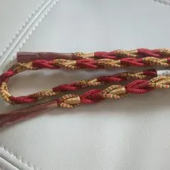 赤と金の帯締め 編み込みデザイン
