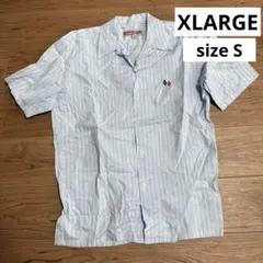 XLARGE 半袖シャツ　ストライプ　ブルー　メンズ　ワンポイント