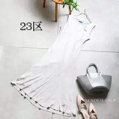 【超希少サイズ/48】23区 ビジュー　ノースリーブワンピース 総柄 ストレッチ