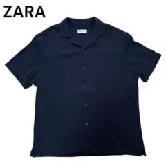 ZARA ワッフル オープンカラーシャツ ネイビー XL