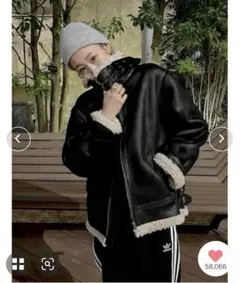 フェイクムートンボアブルゾン　ブラック