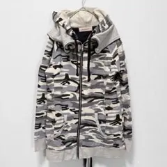プライオリティ カモフラ柄 裏毛 ジップパーカー 38 フード可動