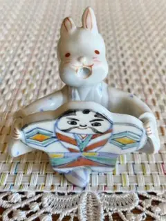 難あり 九谷焼 吉岡一美作 うさぎ 凧上げ うさぎの歳時記 置物 陶器