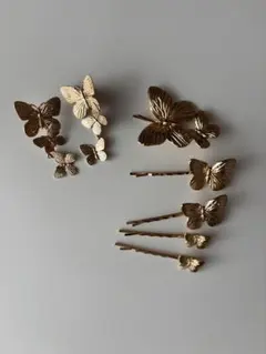 ゴールド蝶デザインヘアピン＆ピアスセット
