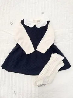 入園式 保育園 女の子 セット 80 レース ワンピース ネイビー