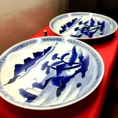 有田焼　伊万里焼　古伊万里　山水画　大皿　盛り皿 　一尺皿2客セット