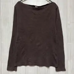 カットソー ボートネック 長袖 リブ 無地 M 茶色 コットン お出かけ