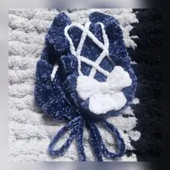 地雷系 ハンドメイド レースアップリボン ヘッドドレス ブルー×ホワイト