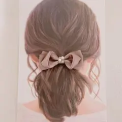 【ビジュー付サテンリボンバレッタ】ヘアアクセ　ハンドメイド　結婚式　高見え