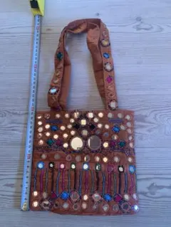 オレンジのミラー装飾トートバッグ