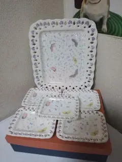 未使用TOSHO 長方形透かし彫りプレート　大皿１枚　小皿5枚　多用途　陶器