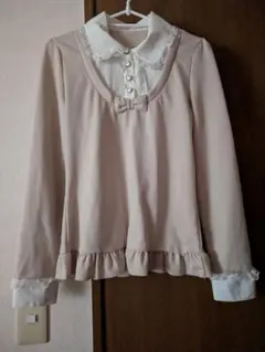 夢展望 DearMyLove レイヤード風リボンレースフリルカットソー ※難あり