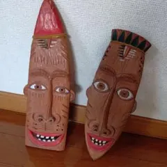 【お値下げ‼️】木製彫刻顔 2点セット アンティーク