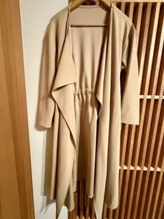 ベージュ ウエストリボン ロングコート フリーサイズ
