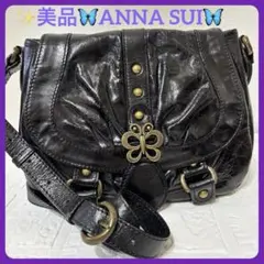 【美品】 アナスイ レザー ショルダーバッグ 肩掛け 黒 ANNA SUI（アナスイ） ショルダーバッグ バッグ キャロル 2WAYワン