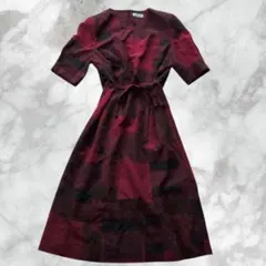 【GW特価】vintageロングワンピース赤黒チェックリボン付きレトロカジュアル